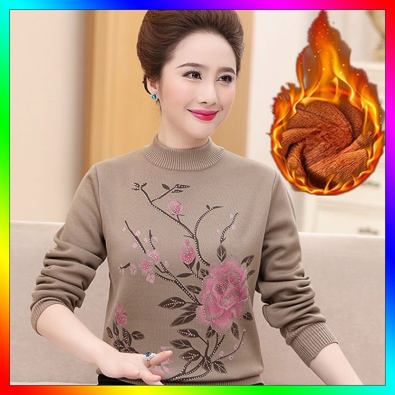 Áo Sweater Dệt Kim Dày Dặn Giữ Ấm Mùa Thu Đông Cho Phụ Nữ Trung Niên 40-60 Tuổi