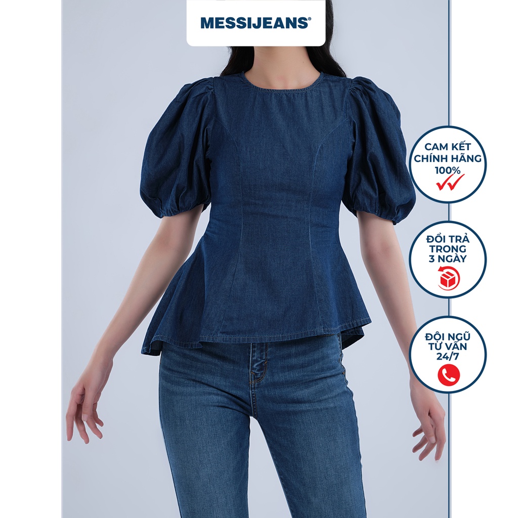 Áo kiểu nữ jeans tay phồng MESSIJEANS WJF0163