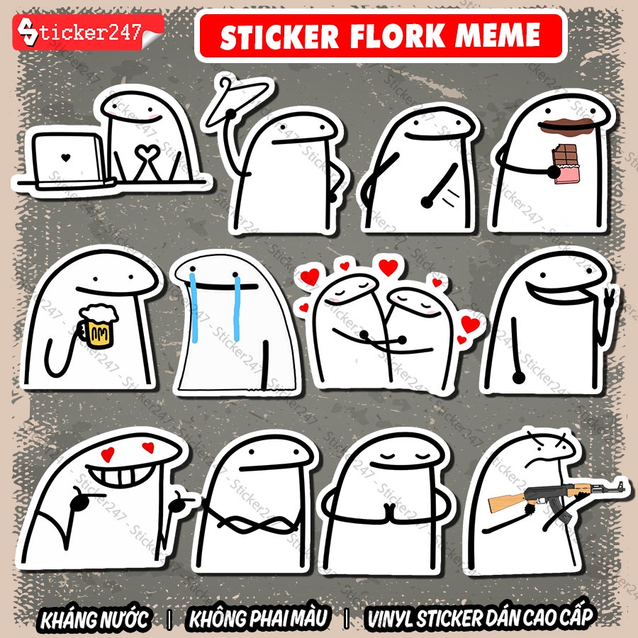 Sticker Meme Flork 𝑭𝒓𝒆𝒆𝒔𝒉𝒊𝒑 Hình Dán Meme Chống Nước, Cắt Sẵn - Sticker Dán Mũ Bảo Hiểm, Vali, Laptop, Điện Thoại, Đàn