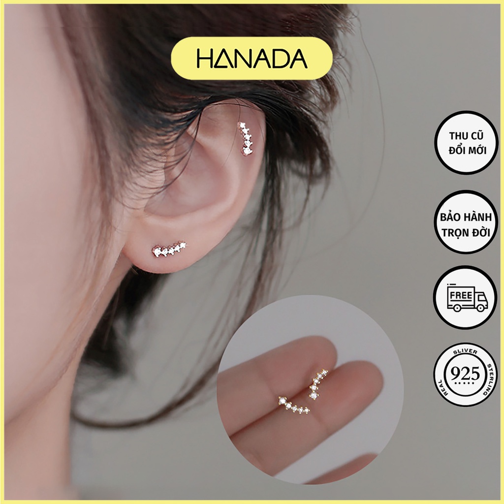 Bông Tai Bạc 925 Hanada 0796 Đá Trắng Kiểu Dài ( 1 Đôi ) D13