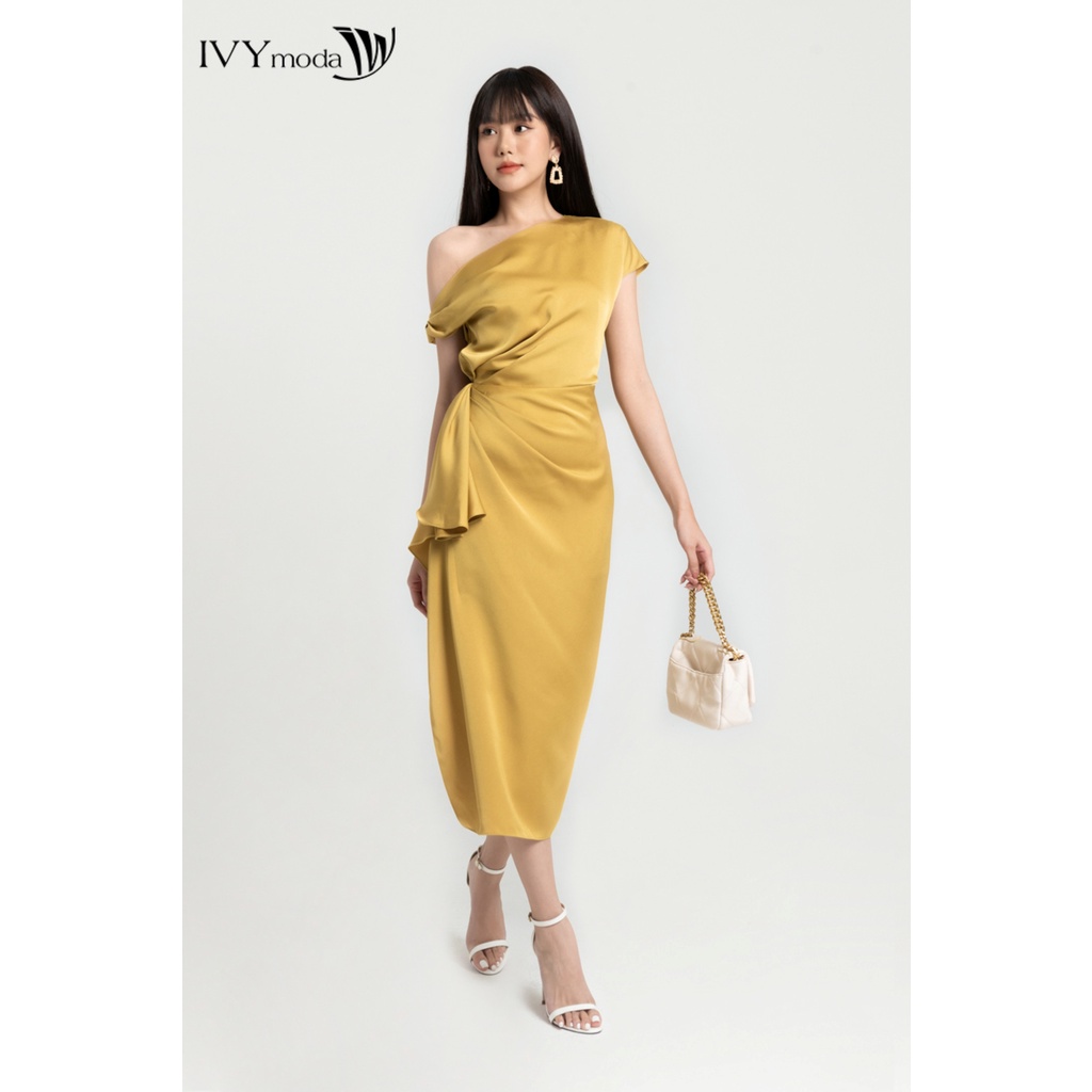 Đầm lụa lệch vai nữ IVY moda MS 48M7992