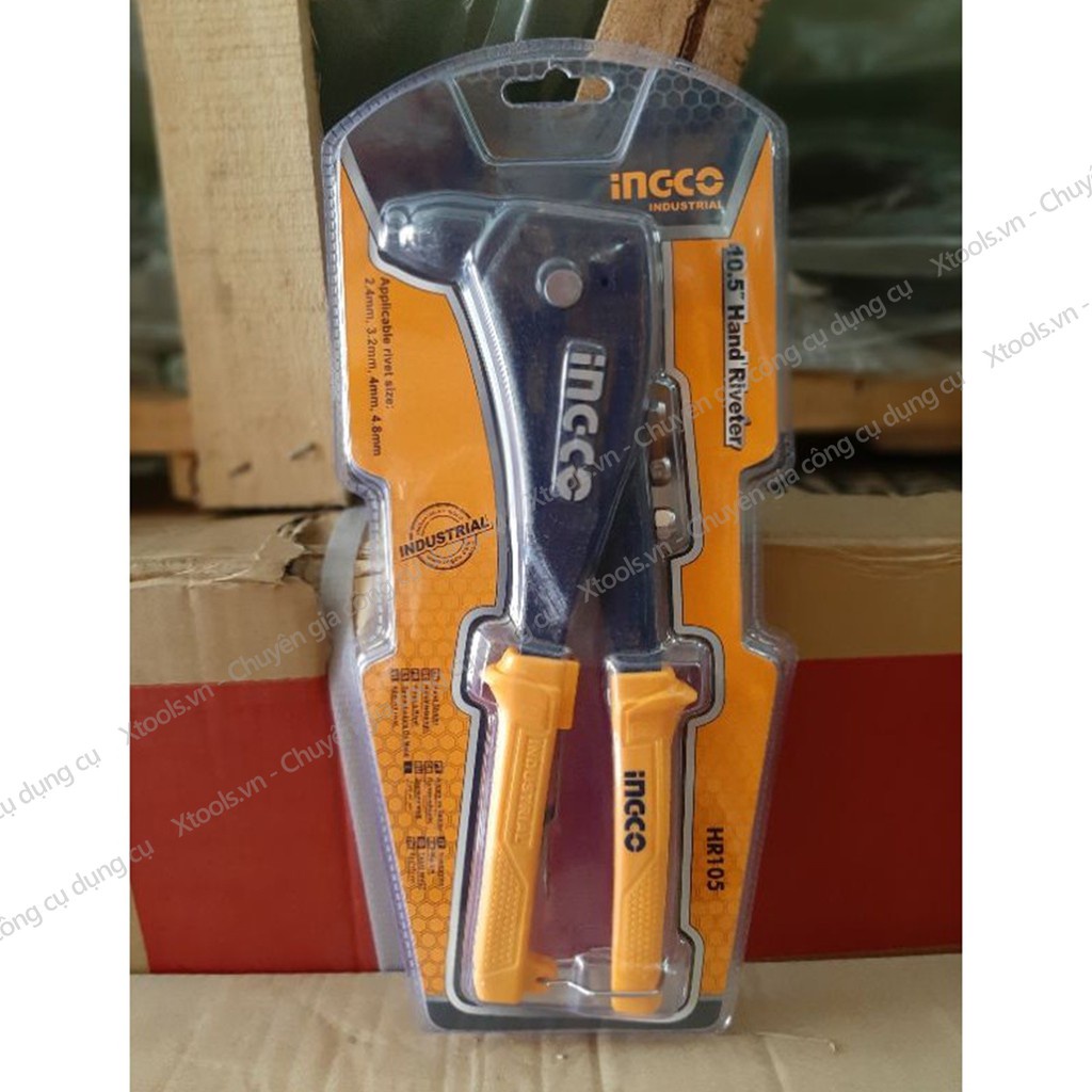 Kìm rút đinh tán chuyên dụng INGCO HR105 10inch, kềm rút rive trợ lực, tay cầm dài, cỡ đinh rút 2.4/3.2/4/4.8mm