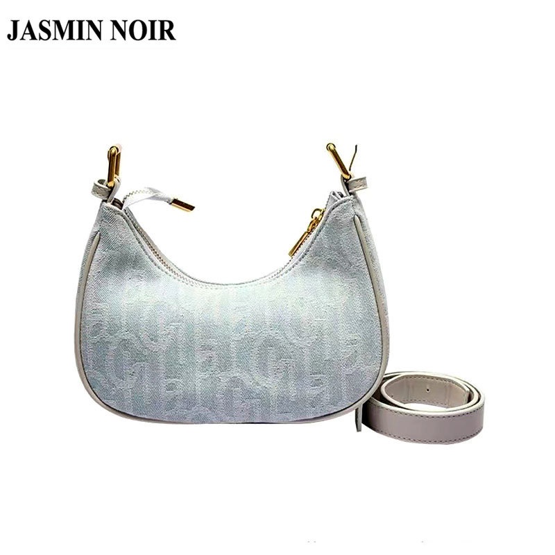 Túi xách JASMIN NOIR vải denim đeo chéo hình bán nguyệt đơn giản cho nữ