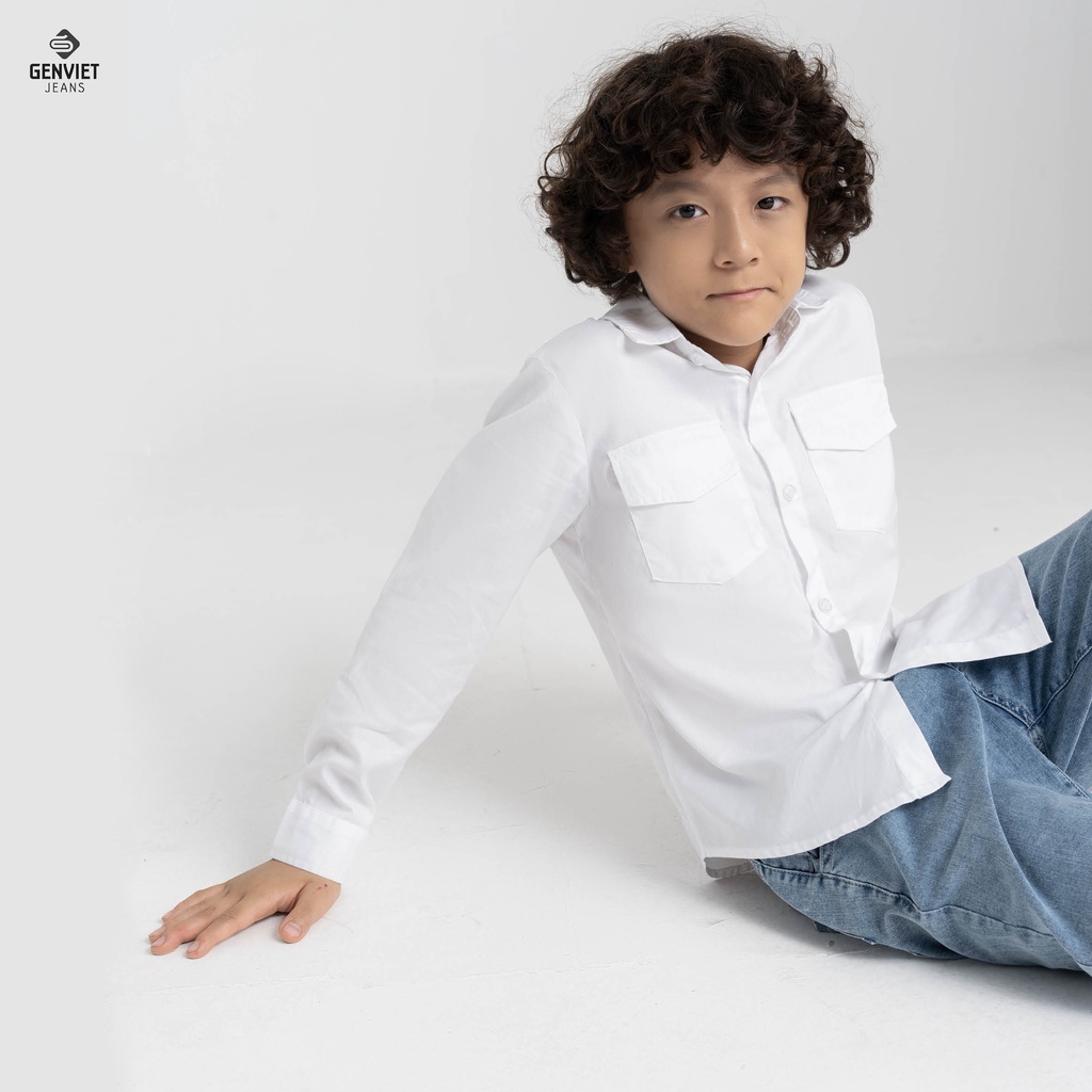 Áo Sơ Mi Bé Trai Genviet Jeans Kids Sơ Mi Trắng Hàn Quốc N3123C8059