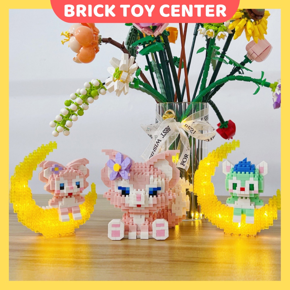 Đồ chơi lắp ghép giá rẻ mô hình nhân vật hoạt hình Disney dễ thường trên mặt trăng có đèn phát sáng