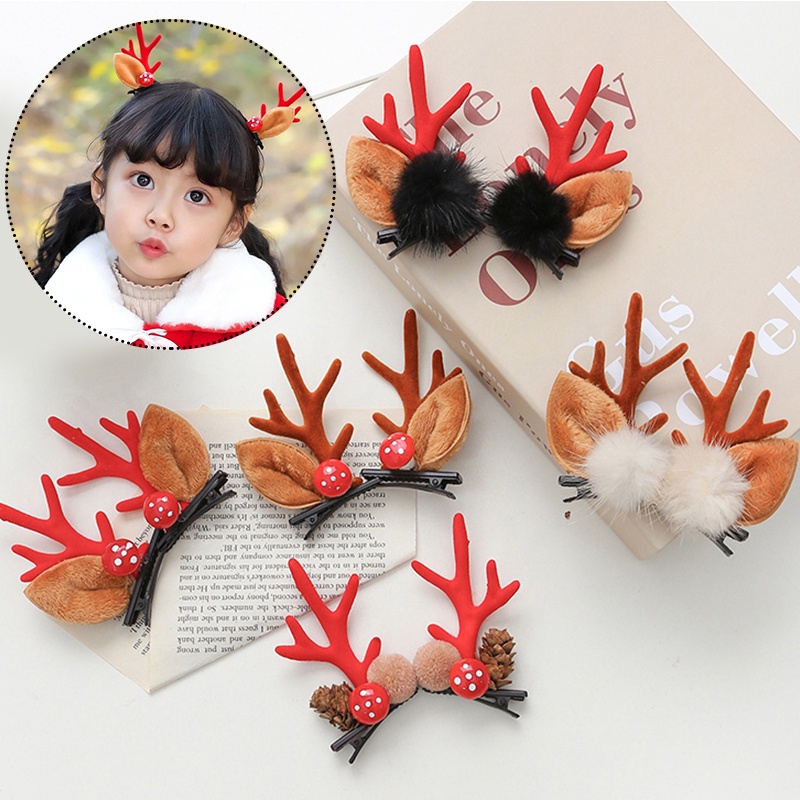 Kẹp Tóc Hình Sừng Hươu Giáng Sinh / Năm Mới Màu Đỏ Dễ Thương Cho Bé Gái