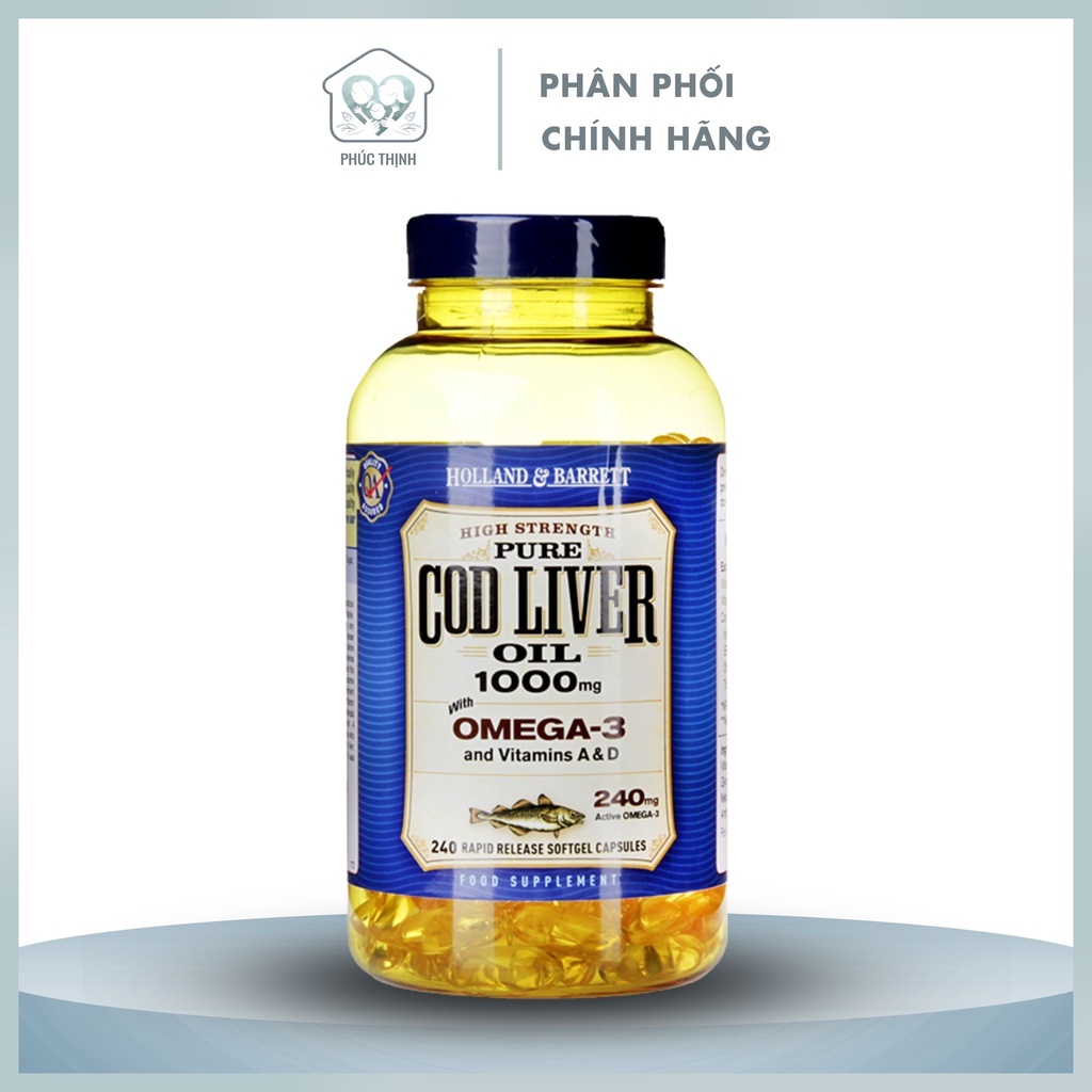 Dầu Gan Cá Tuyết Holland & Barrett Cod Liver Oil 240 Viên 1000mg Bổ Sung Vitamin