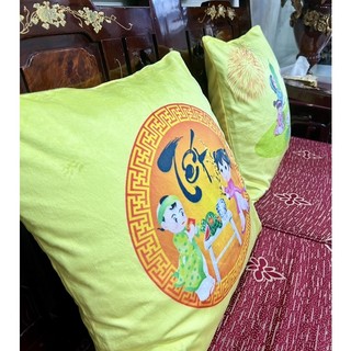 Vỏ gối sofa vàng trang trí Tết, áo gối sofa vàng
