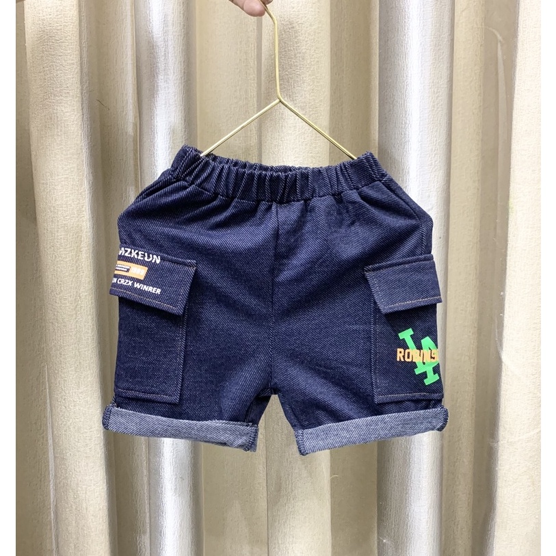 Quần short thun cotton giả jean cho bé trai từ 8-37kg