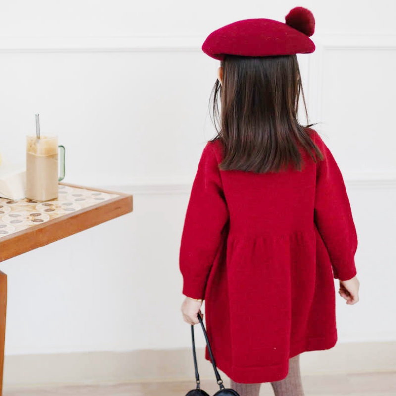 Áo Sweater Dệt Kim Dáng Chữ A Thêu Hình Chú Thỏ Dễ Thương Phong Cách Hàn Quốc Thời Trang Năm Mới Cho Bé Gái