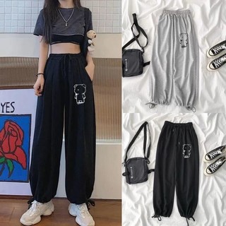 Quần jogger hình gấu dày dặn gấu quần bo dây rút phong cách hàn quốc