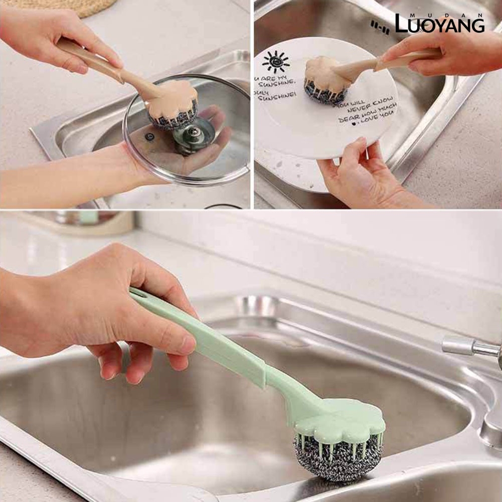 Cọ Chà Nồi Sợi Thép Tay Cầm Bằng Nhựa Tiện Lợi