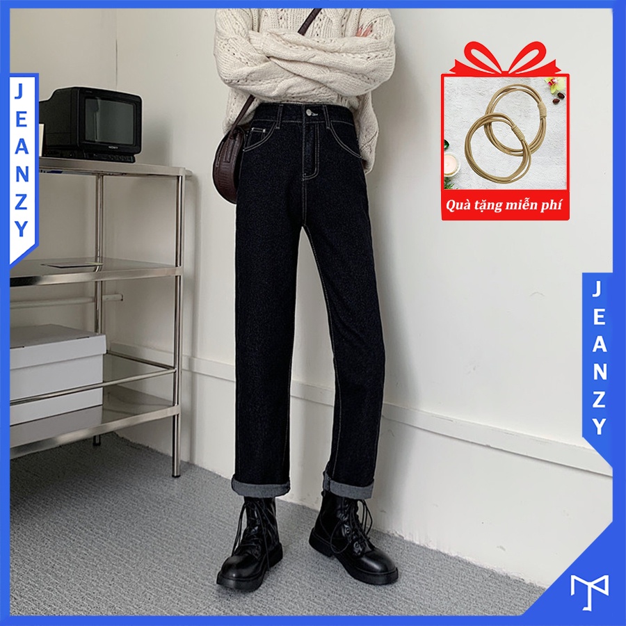 Quần jean chỉ nổi màu xanh tím than kiểu quần jean ống suông hot trend JEAN ZY