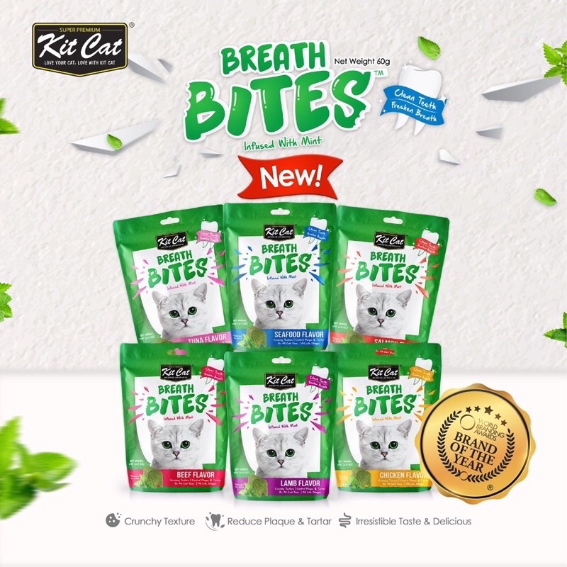 Bánh thưởng sạch răng miệng cho mèo Breath Bites Kitcat gói 60g