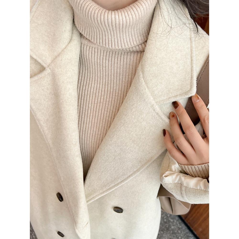 Áo khoác len nữ dài rộng rãi và dày dặn, phần vừa và dài phù hợp với bộ đồ dệt kim, áo khoác mới vào mùa thu đông