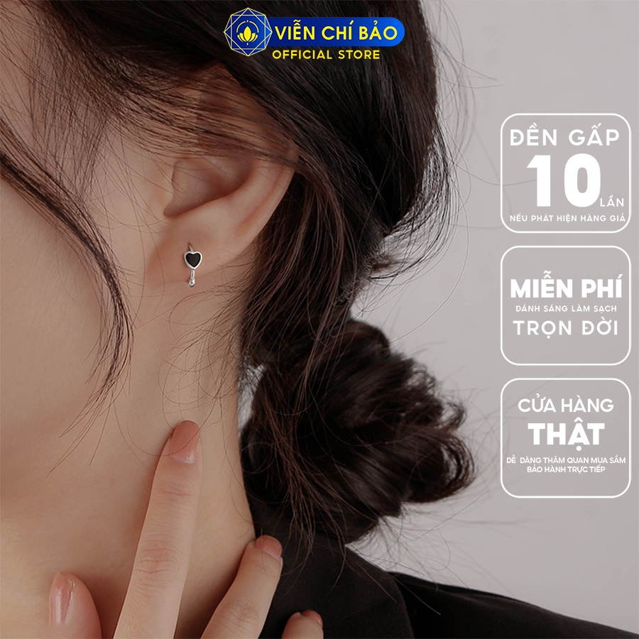 Bông tai bạc nữ tim đen- tròn đen chất liệu bạc 925 thời trang phụ kiện trang sức Viễn Chí Bảo B000216