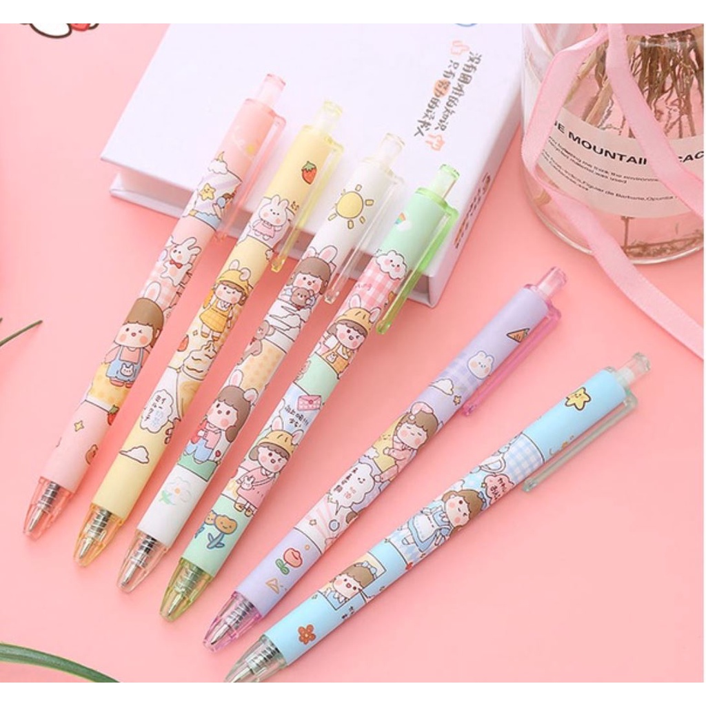 Bút bi đen, bút Gel bấm ngòi 0.5mm hình hoạt hình cute dễ thương, bút mực đen vỏ hoạt hình đáng yêu