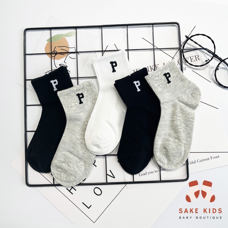 Tất vớ cao cổ cho bé trai bé gái, Set 5 tất chất cotton mềm cổ bo chun in logo nhiều màu cực chất đủ size cho bé 5TLG