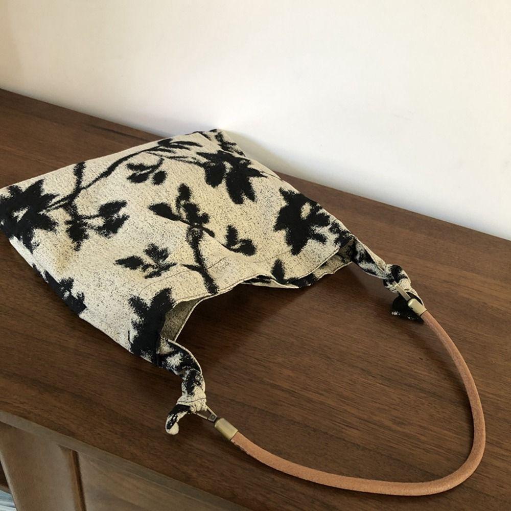 FALLFORBEAUTY Túi Xách Vải Jacquard Trắng Đen In Họa Tiết Phong Cách Trung Hoa