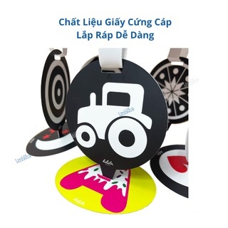 Đồ chơi treo cũi, treo xe đẩy đen trắng kích thích thị giác cho trẻ sơ sinh 10 thẻ gắn nhãn theo độ tuổi shop BOLYN