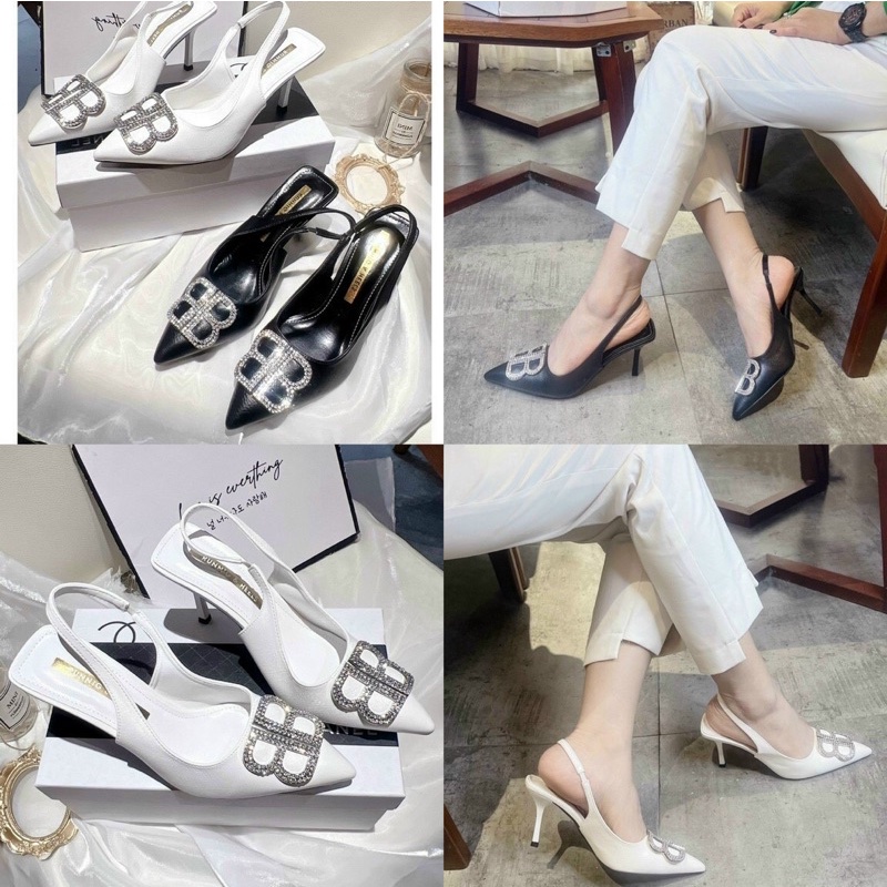 Giày cao gót hở sau khoen đính đá