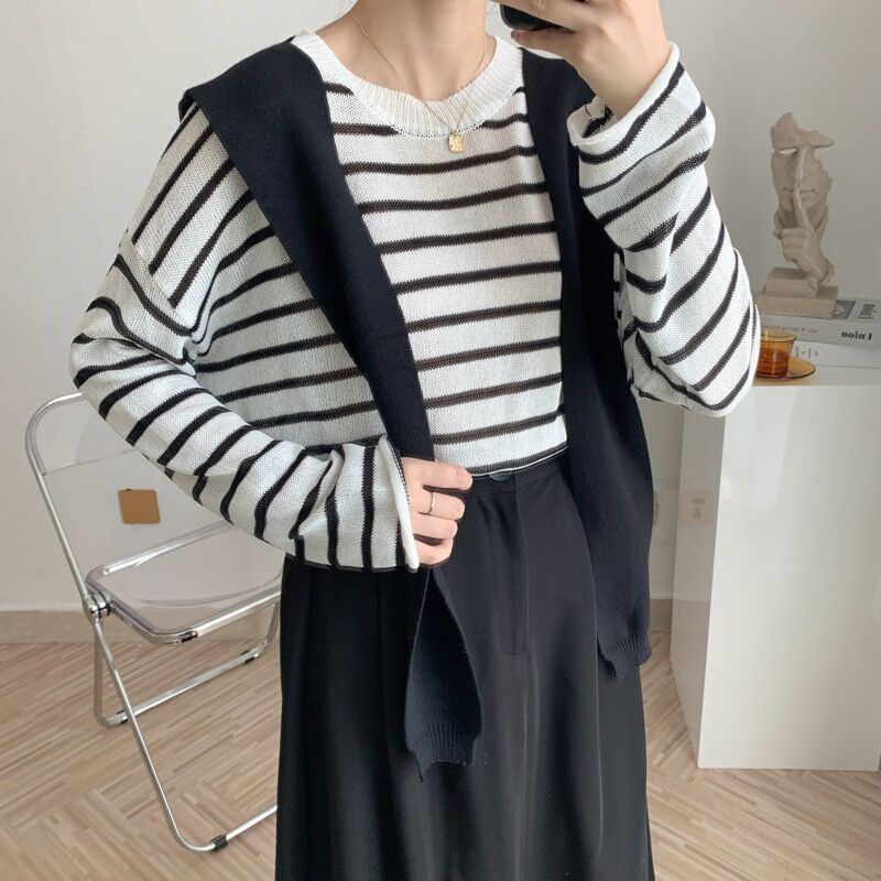 Áo Dệt len tay dài TẶNG KÈM Khăn quàng cổ có thể tháo rời. Áo thun basic Mongtoghi vừa vặn, thoáng mát, form rộng