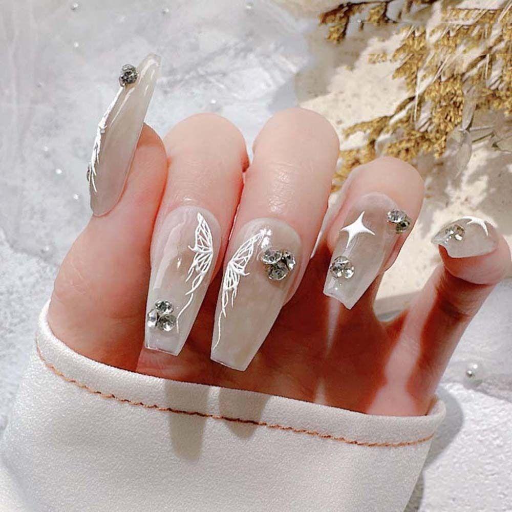 Miếng Dán Trang Trí Móng Tay Hình Cánh Bướm Màu Trắng Đen Phong Cách Hàn Quốc