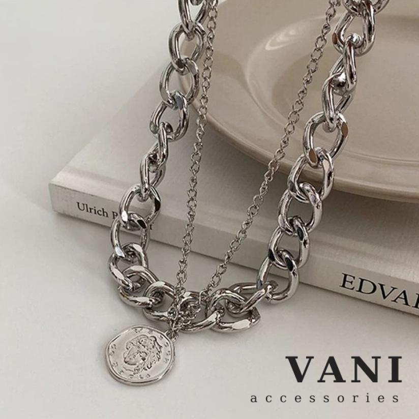 Choker, Dây Chuyền, Vòng Cổ Mặt Đồng Tiền Phối Xích Lớn - Vani Store - TS000390