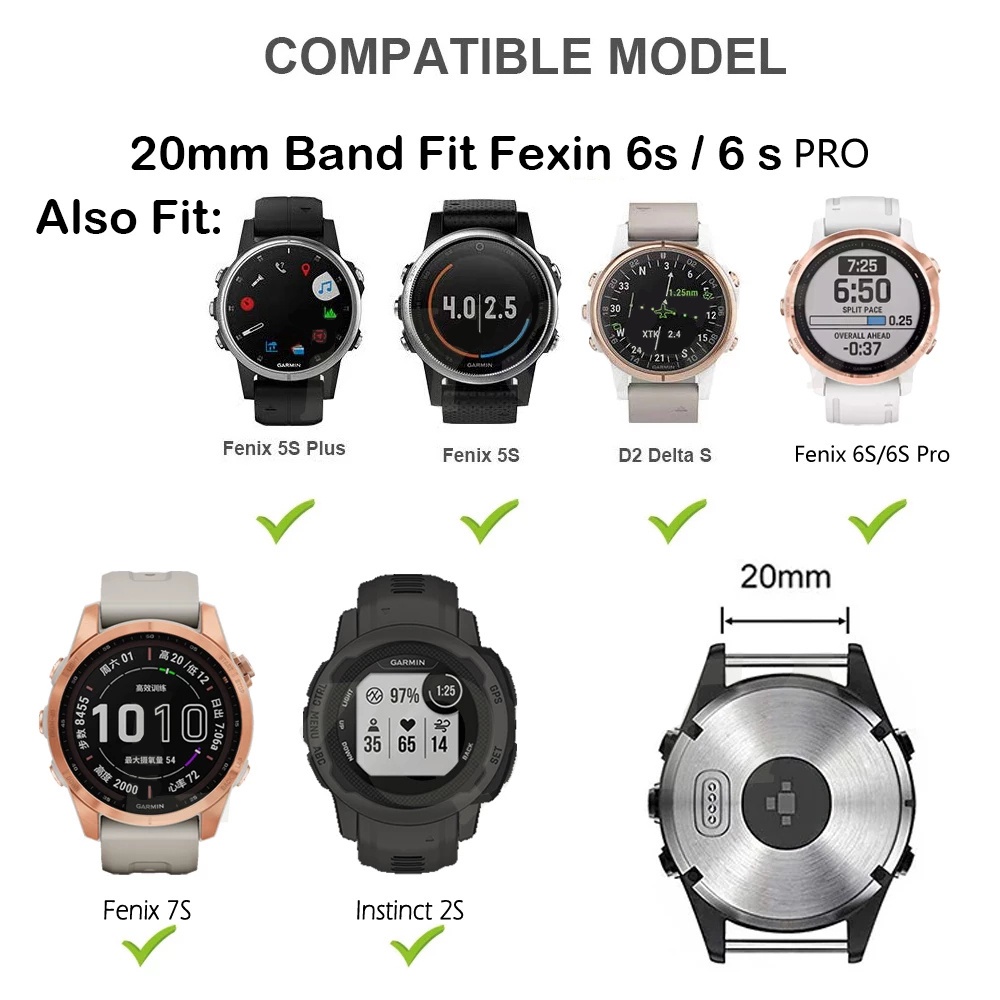 Dây Đeo Thay Thế 20mm Bằng Silicon Chất Lượng Cao Cho garmin fenix 7s 6s pro solar 5s plus approach s70 42mm
