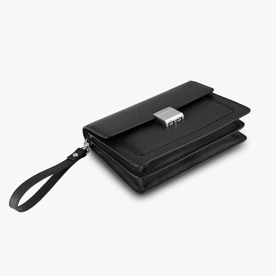 Clutch Nam Khóa Số Cao Cấp Da Bò Epsom CK18 Màu Đen