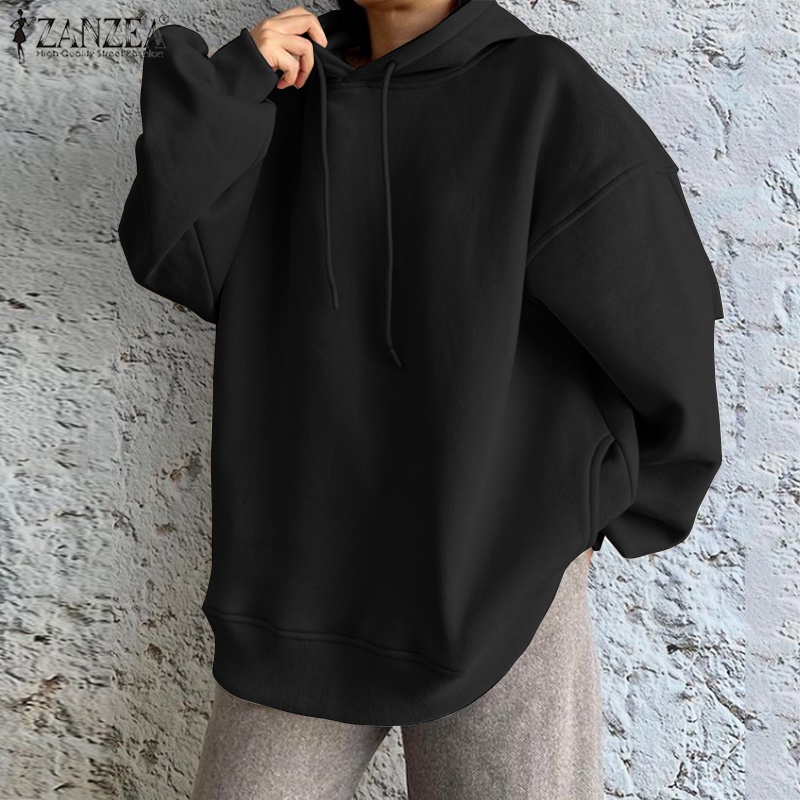 Áo hoodie ZANZEA dài tay màu trơn phong cách Hàn Quốc trẻ trung cho nữ