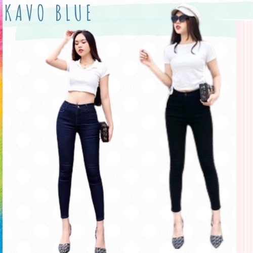 Quần Jean Nữ Cạp Cao KAVO BLUE Siêu Co Giãn Ôm Tím Than