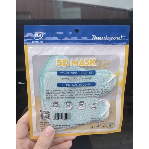 Khẩu Trang 5D Tuấn Minh 100 Cái Giá Sỉ Màu Trắng Mẫu Mới Ôm Sát Gọn Mặt, Thoáng Khí, Thoải Mái
