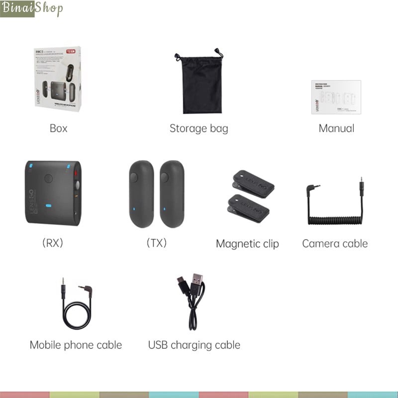 Lensgo 318C II - Micro Cài Áo Không Dây 2.4GHz, Trang Bị Eco, Tích Hợp Sạc RX, Cho Smartphone, Máy Ảnh Máy Quay, Phạm Vi