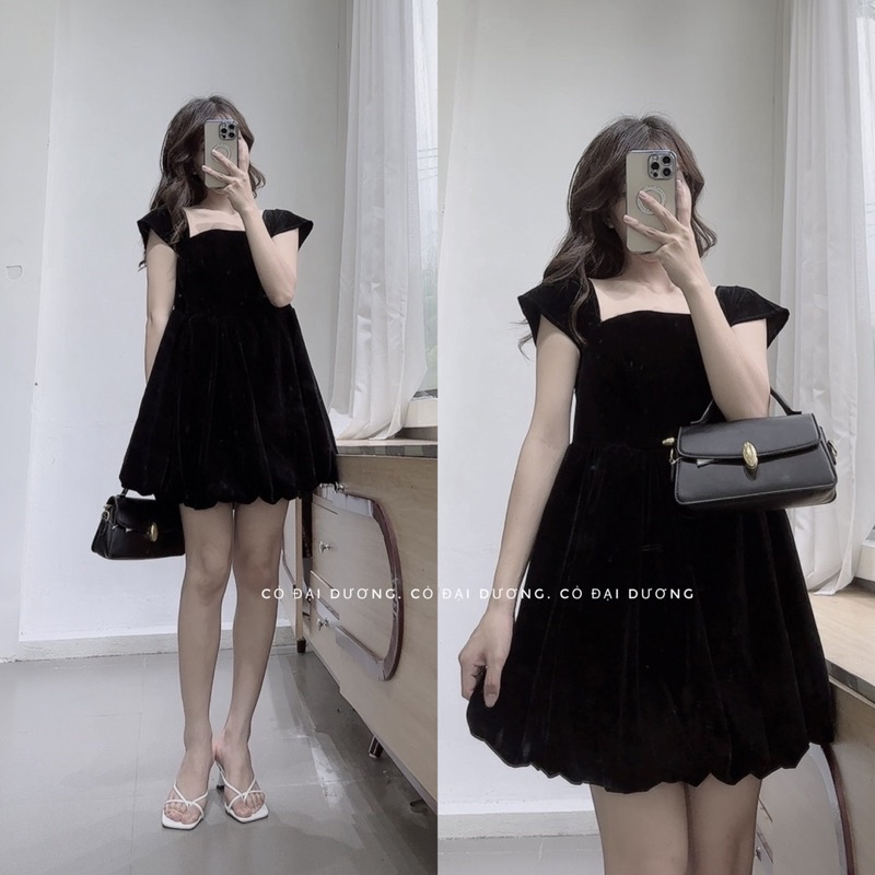 váy nhung bệt vai chân chuông 0195