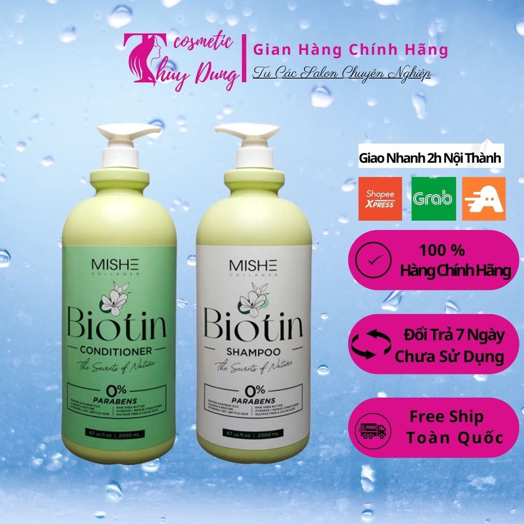Gội xả Mishe Collagen Biotin dung tích 2000mlx2 bảo vệ da đầu, nuôi dưỡng tóc hiệu quả.