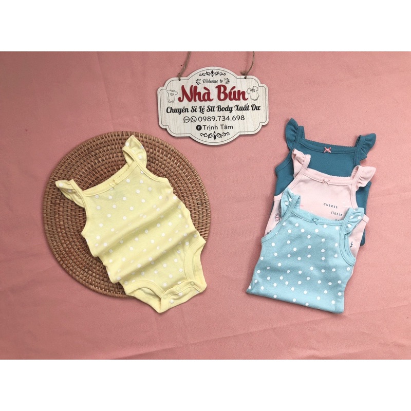 Set 4c Bodychip/ bodysuit 2 dây/ cánh tiên cho bé chất cotton organic