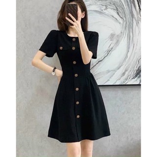 Đầm đen cổ tròn túi nắp 2 màu (kèm hình thật)