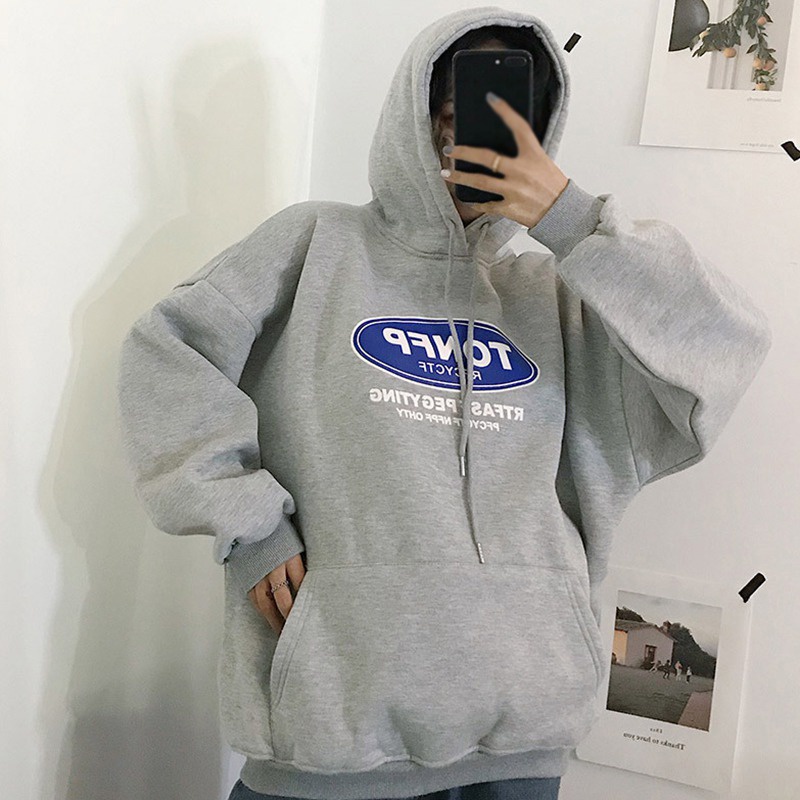 Áo Hoodie Form Rộng In Chữ Phong Cách Hàn Quốc Cho Nữ