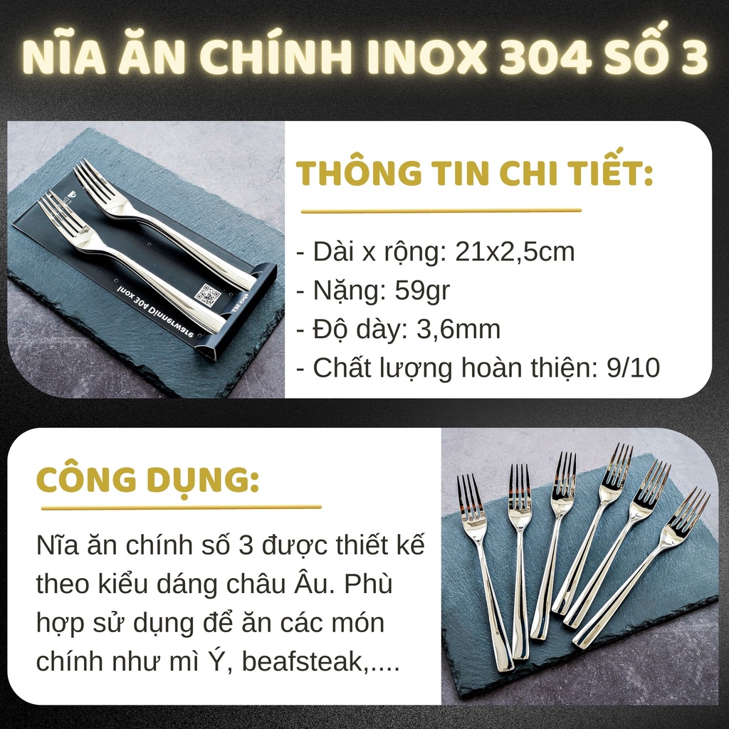 Bộ 6 nĩa inox 304 DandiHome 2020 cao cấp, sang trọng, tinh tế