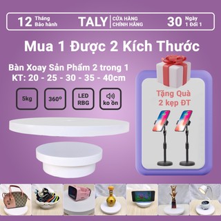 Bàn xoay trưng bày sản phẩm 20cm 40cm đèn led 2in1 360 độ đế xoay trưng bày sản phẩm livestream bán hàng quay video