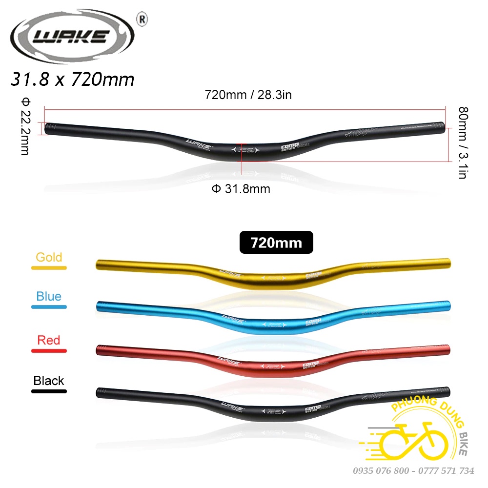 Ghi đông nhôm xe đạp WAKE 31.8x720mm