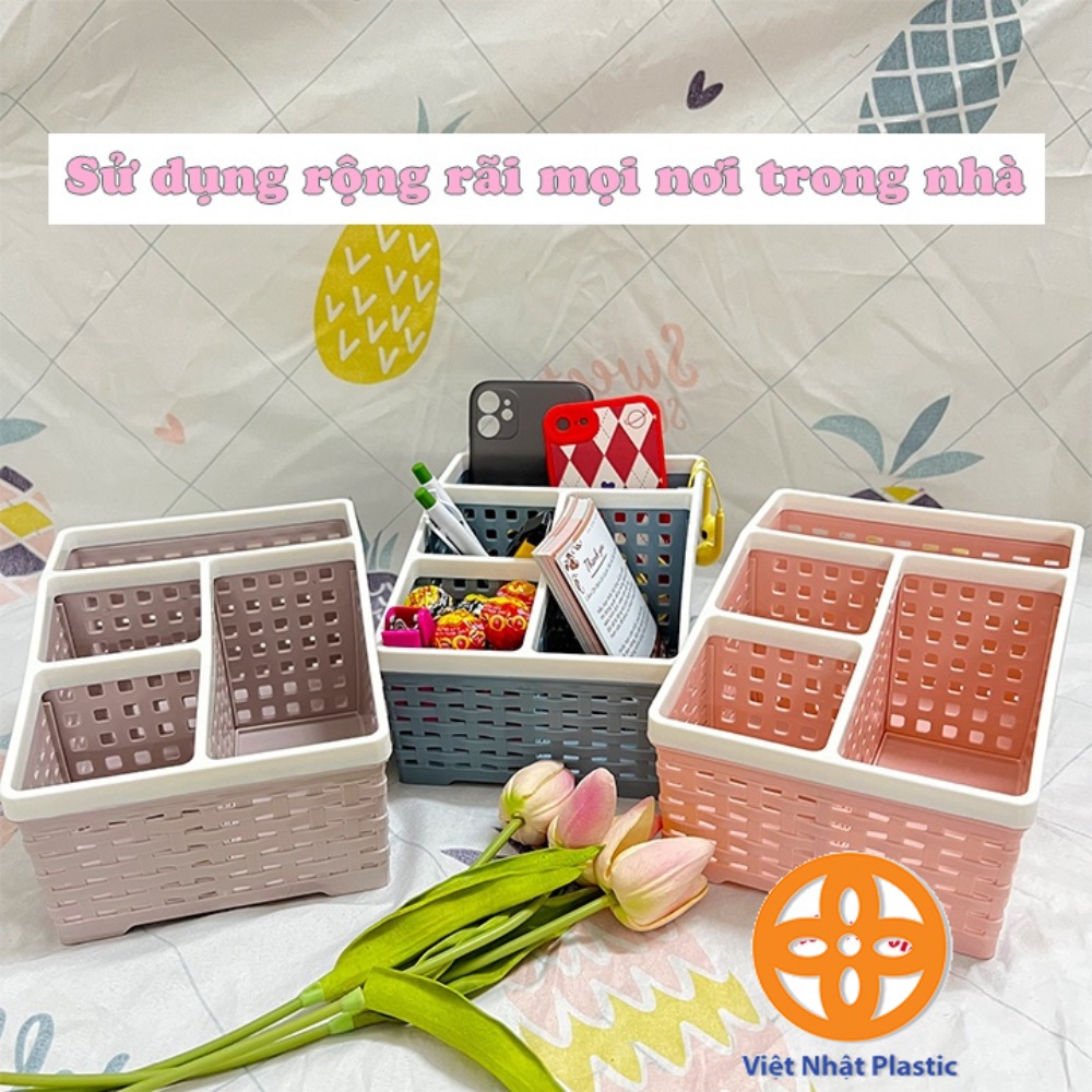 Kệ đựng bút đựng đồ đa năng 4 ngăn, khay nhựa đựng trang sức điều khiển nhỏ gọn