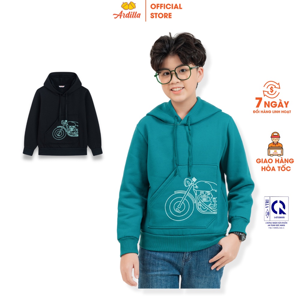 Áo Hoodie bé trai ARDILLA vải nỉ dày dặn,dáng thoải mái size 8-15 tuổi TA3902