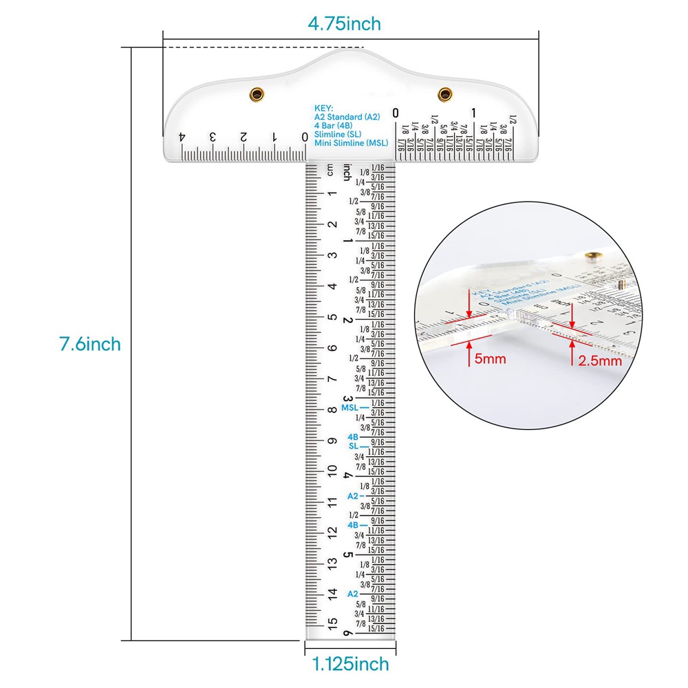 Thước Đo Hình Chữ T 6 Inches Trong Suốt Bằng Acrylic