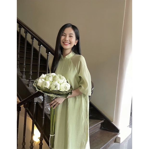 Áo Dài Cách Tân LAM dáng suông rộng lụa tơ organza