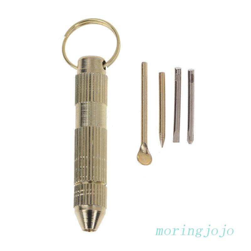 Bộ Dụng Cụ Lấy Ráy Tai Mini 4 Trong 1 Đa Năng Màu Vàng Kèm Móc Khóa Tiện Dụng