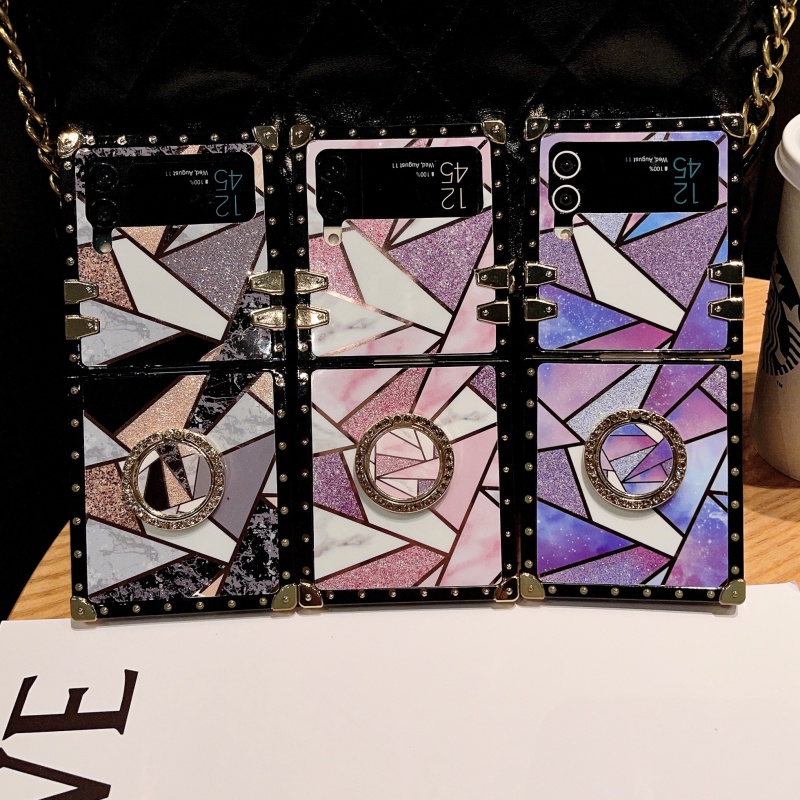 Ốp Điện Thoại TPU Silicon Mềm Mặt Kính Cứng Màu Nhám Đính Đá Đơn Giản Cho Samsung Galaxy Z Flip 3 4 Flip3 Flip4 5G