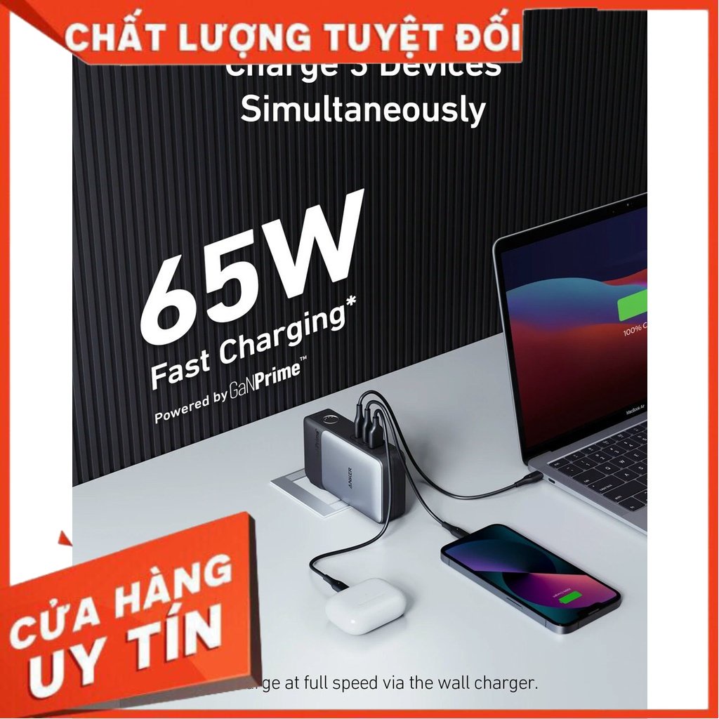 Cốc sạc kiêm sạc pin dự phòng đa năng 2 trong 1 Anker 733 Power Bank(GaNPrime PowerCore 65W),USB-C 10.000mAh 30W với bộ.