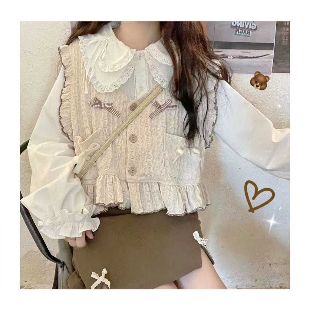 Áo sơ mi trắng dài tay cổ sen siêu xinh